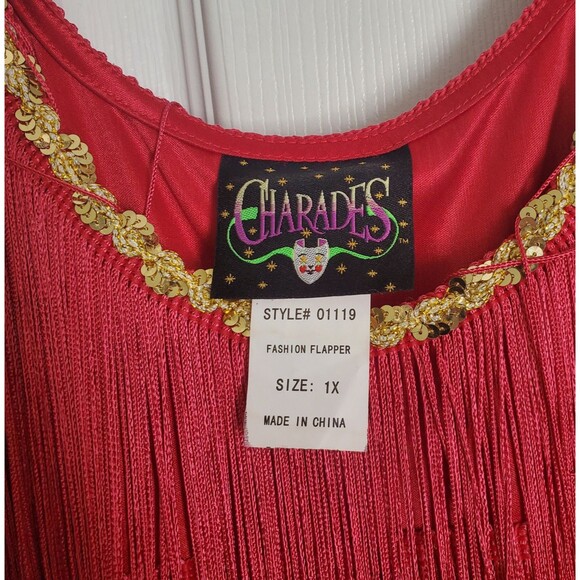 Charades Dress Red Fringe Womens 1x Flapper Style With Gold Sequin Scoop Neck - Picture 2 of 10
